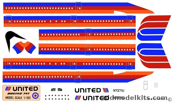 OMK 1/100 New United 747 Decals in 1/100 Scale plastic model kit